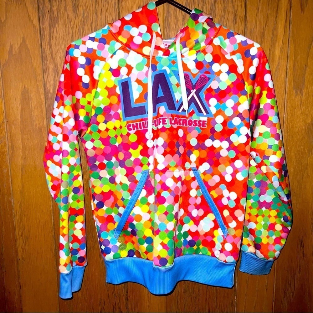 GIRL’S Chill-Life Lacrosse hoodie: Fun, vivid, bright gum ball - bubble pattern